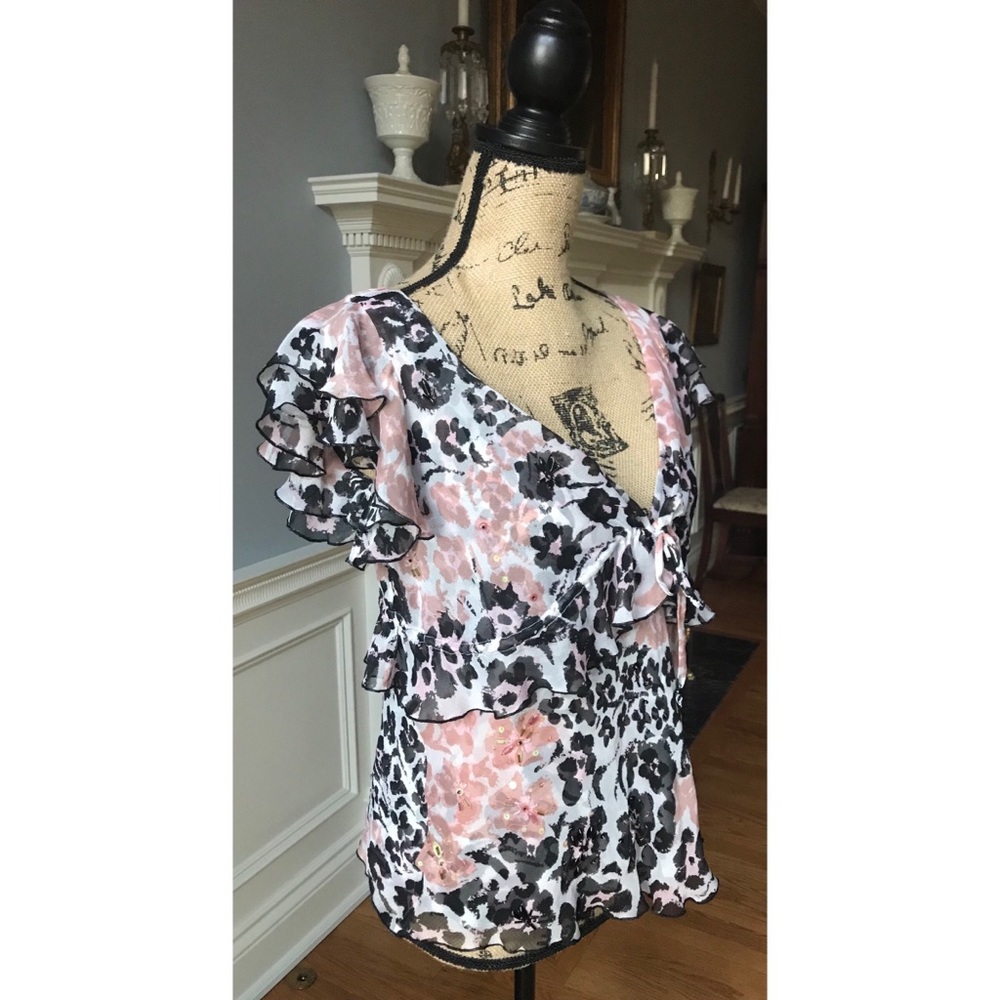 DvF Silk Leopard Print Blouse Sz 2